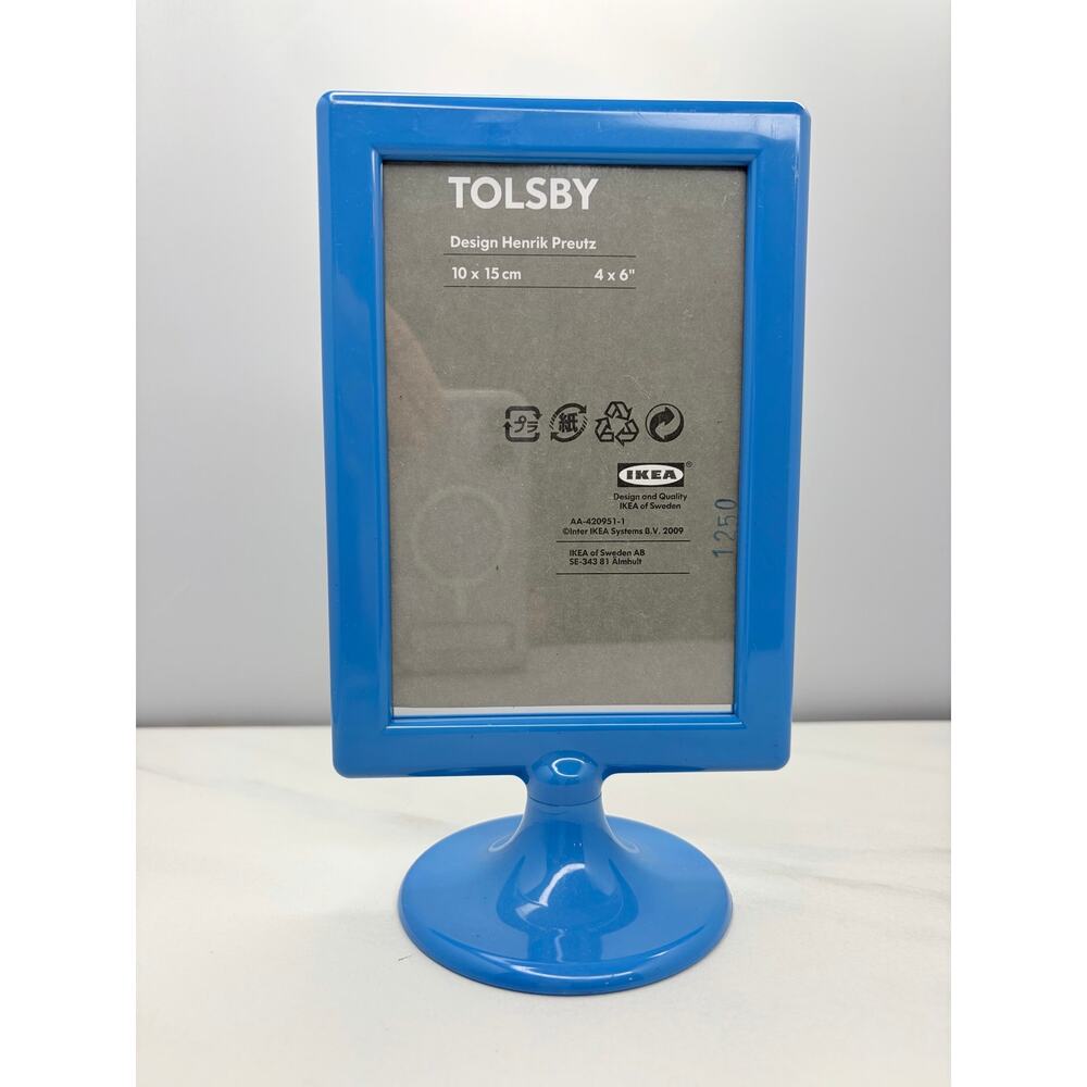 IKEA TOLSBY Blue Double Sided 4x6 Picture Frame Menu Holder Henrik Preutz Retro